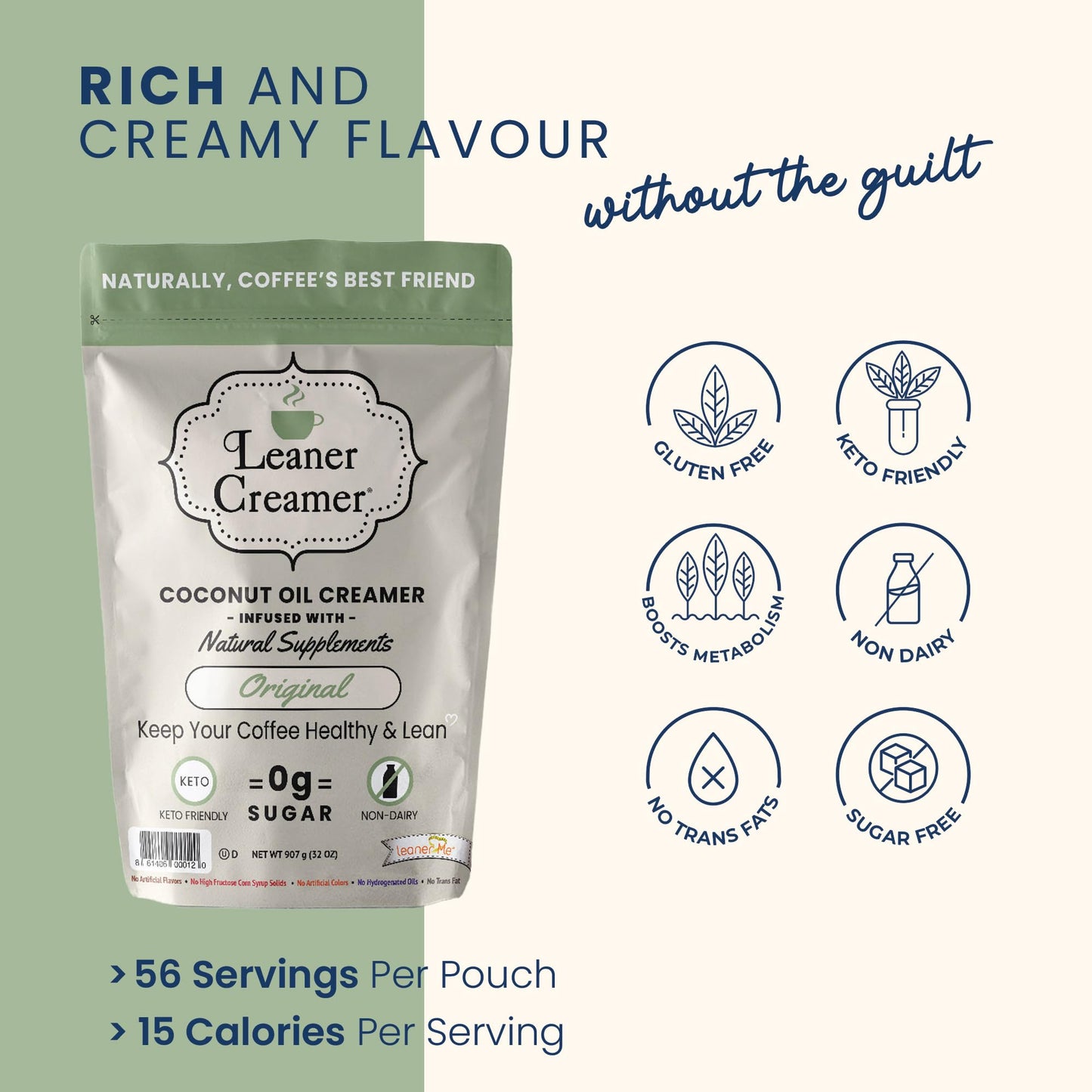 Leaner Coffee Creamer Coconut Oil Creamer, 280 Refill Pouch