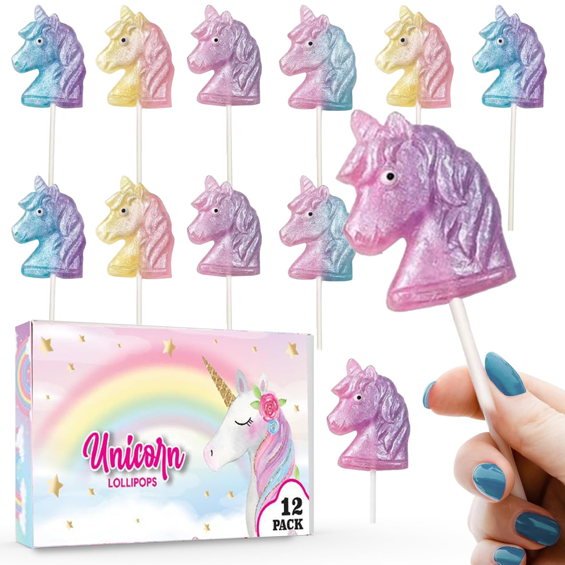 Unicorn Candy Lollipops - 12 Whimisical Pretty Suckers Individually Wrapped - Great for Unicorn Party Favors - Goodie Bags for K