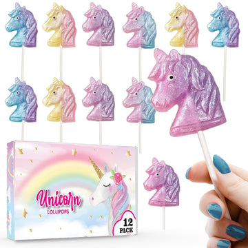 Unicorn Candy Lollipops - 12 Whimisical Pretty Suckers Individually Wrapped - Great for Unicorn Party Favors - Goodie Bags for K