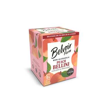 Belvoir Farm Non Alcoholic Peach Bellini 4-Pack of 8.4oz Cans - Refreshing Fizz, Zero Sugar, Organic Ingredients