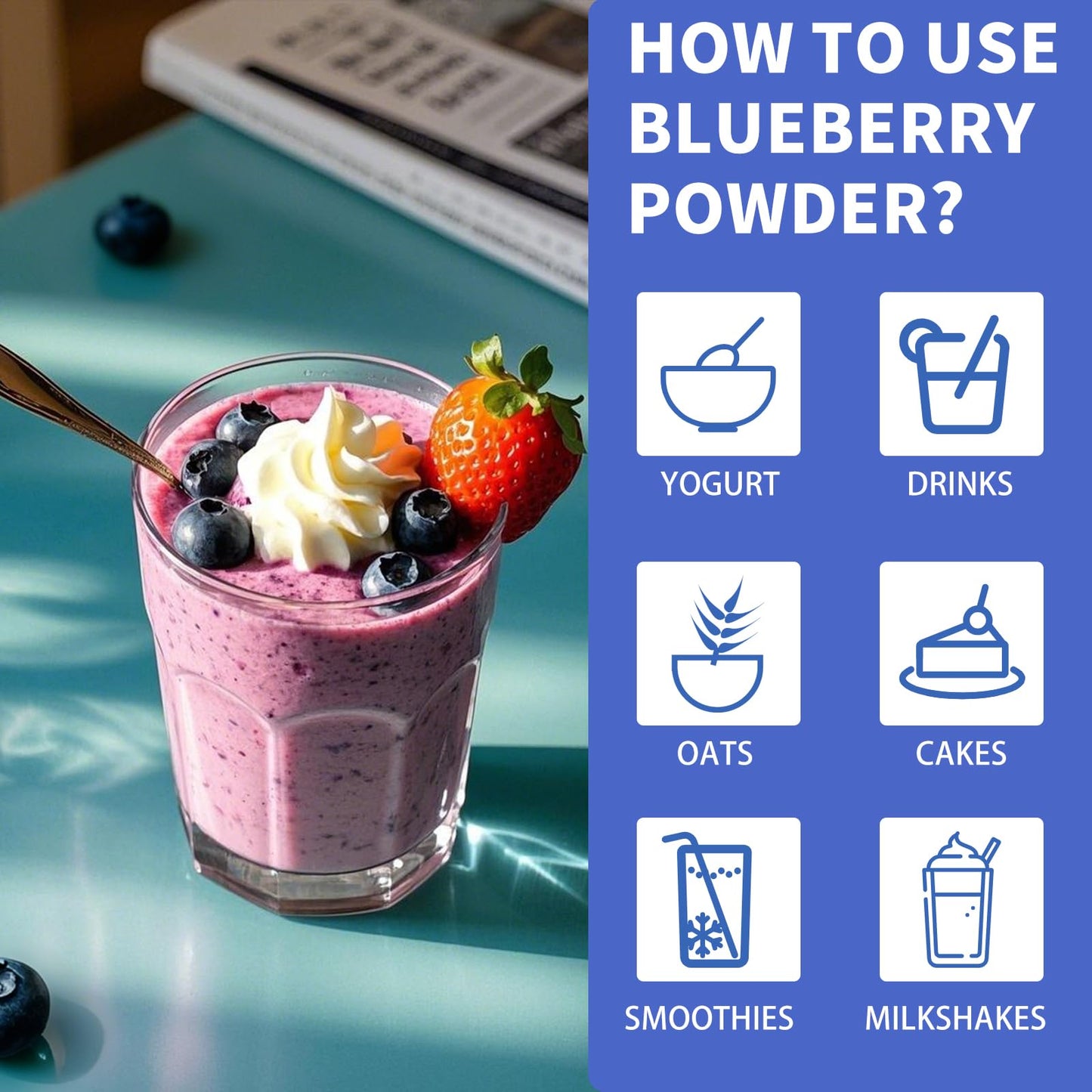 Blueberry Powder, 6.7Oz Freeze Dried Blueberry Pow Der, Freeze Dried Fruit Powder, No Sugar & Additives, Great For Oatmeal, Cere