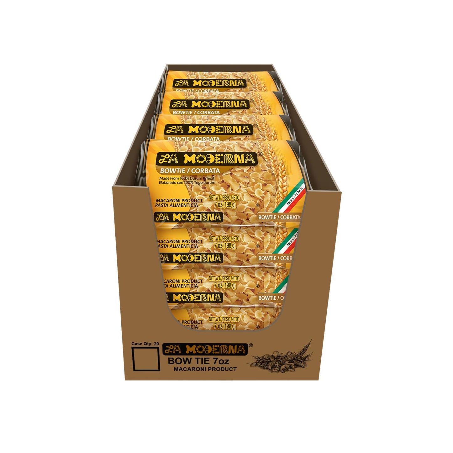 La Moderna, Corbata, Pasta, Hecha Con Sémola De Trigo Durum, Enriquecida Con Vitaminas Y Hierro, 7 Oz, Pack De 20
