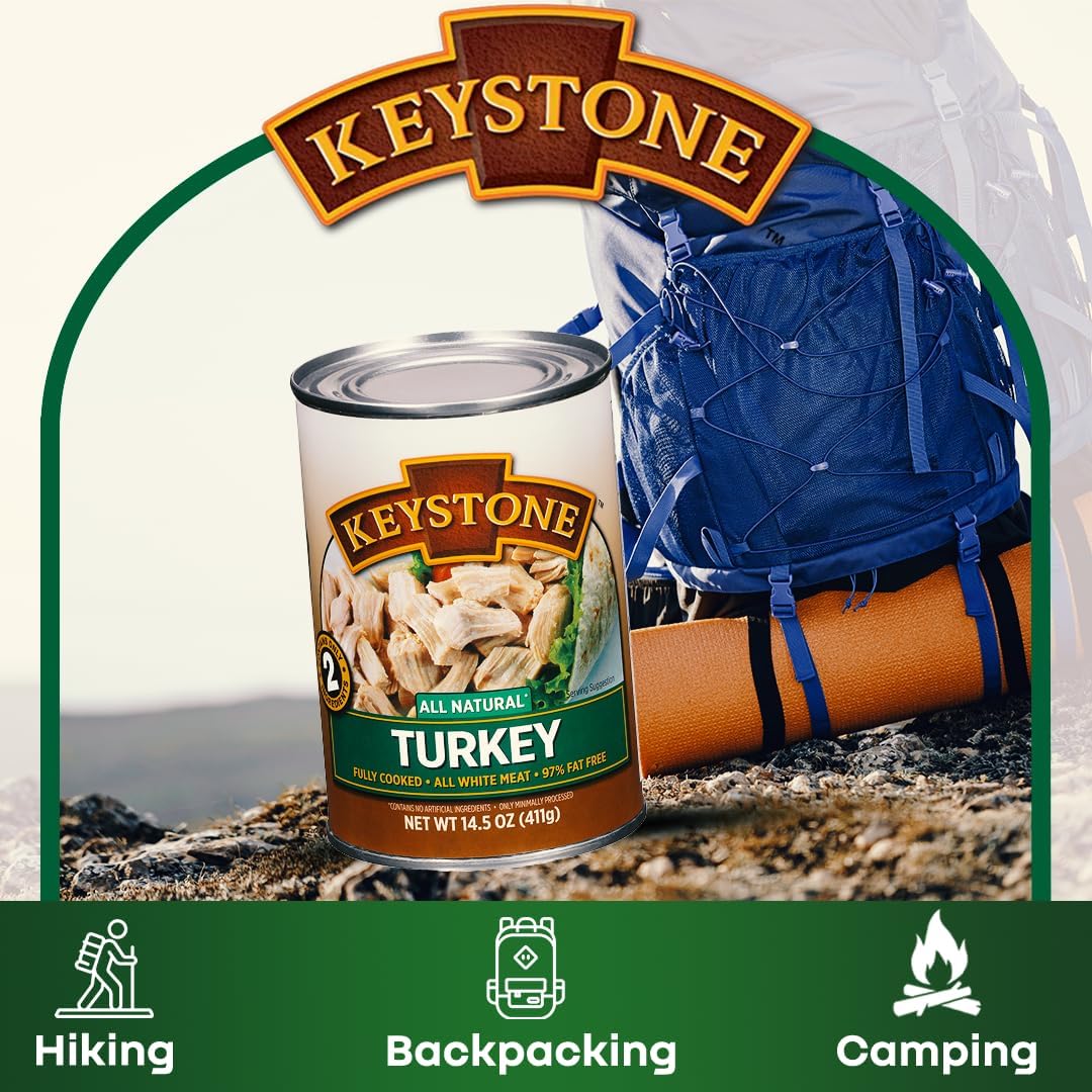 Keystone Meats All Natural Canned Turkey 14.5 Ounce Long Term Shelf Life Emergency Survival Food Canned Meat | Fully Cooked Ready To Eat | All White Meat No Carbs Gluten Free Family Pack Of 6