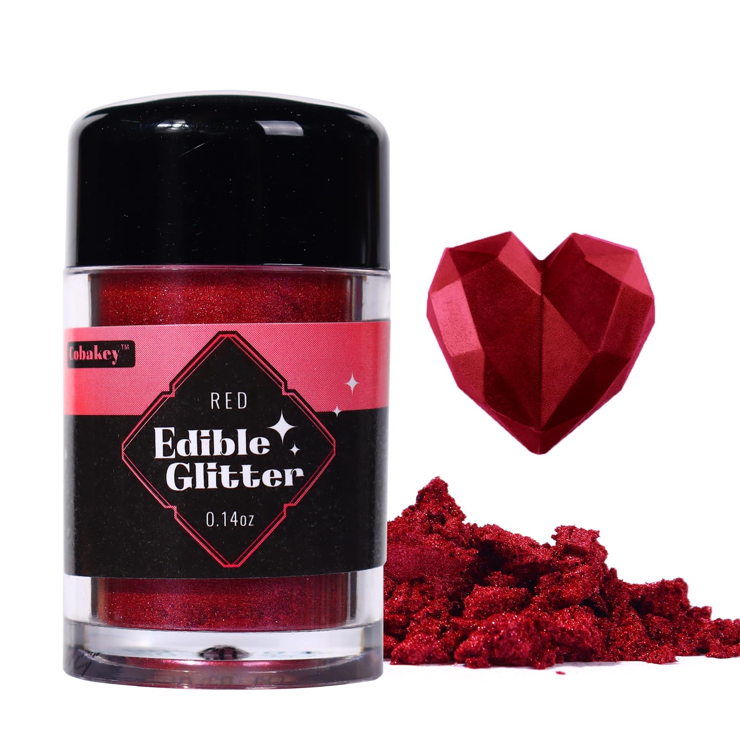 Cobakey Ruby Red Edible Glitter - 4g Food Grade Luster Dust for Baking, Cake Decorating, and Fondant