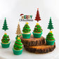 Ercadio Christmas Trees Cupcake Toppers - 24 Pack, Paper, D-merry Trees, Holiday Theme Decorations for Parties and Celebrations