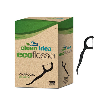 Clean Idea Ecoflosser 300 Picks - Charcoal Dental Floss Picks For Teeth Cleaning - Biodegradable Floss Picks - Dental Floss Pick