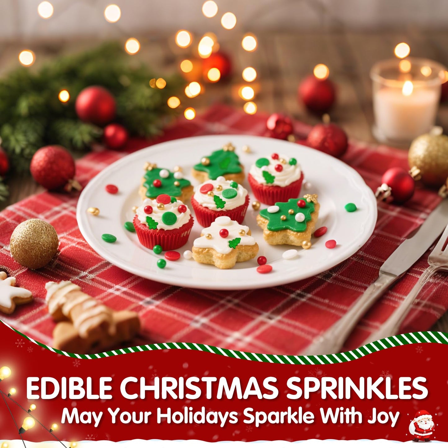 Edible Christmas Sprinkles for Cake Decorating,4 Pack 12 oz,Red White Green Gold Pearls and Christmas Confetti Trees Candy,Nonpa