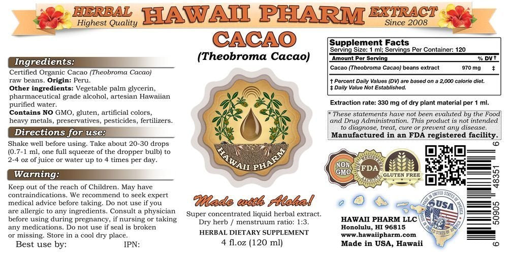 Hawaii Pharm Cacao Liquid Extract 4 oz - Natural Herbal dietary product