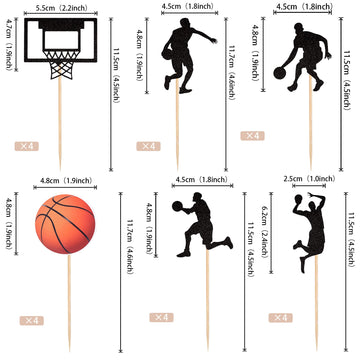 24 Pcs Basketball Cupcake Toppers Nba Star Sports Fan Basketball Backboard Cupcake Picks Baby Shower Basketball Players Sports T
