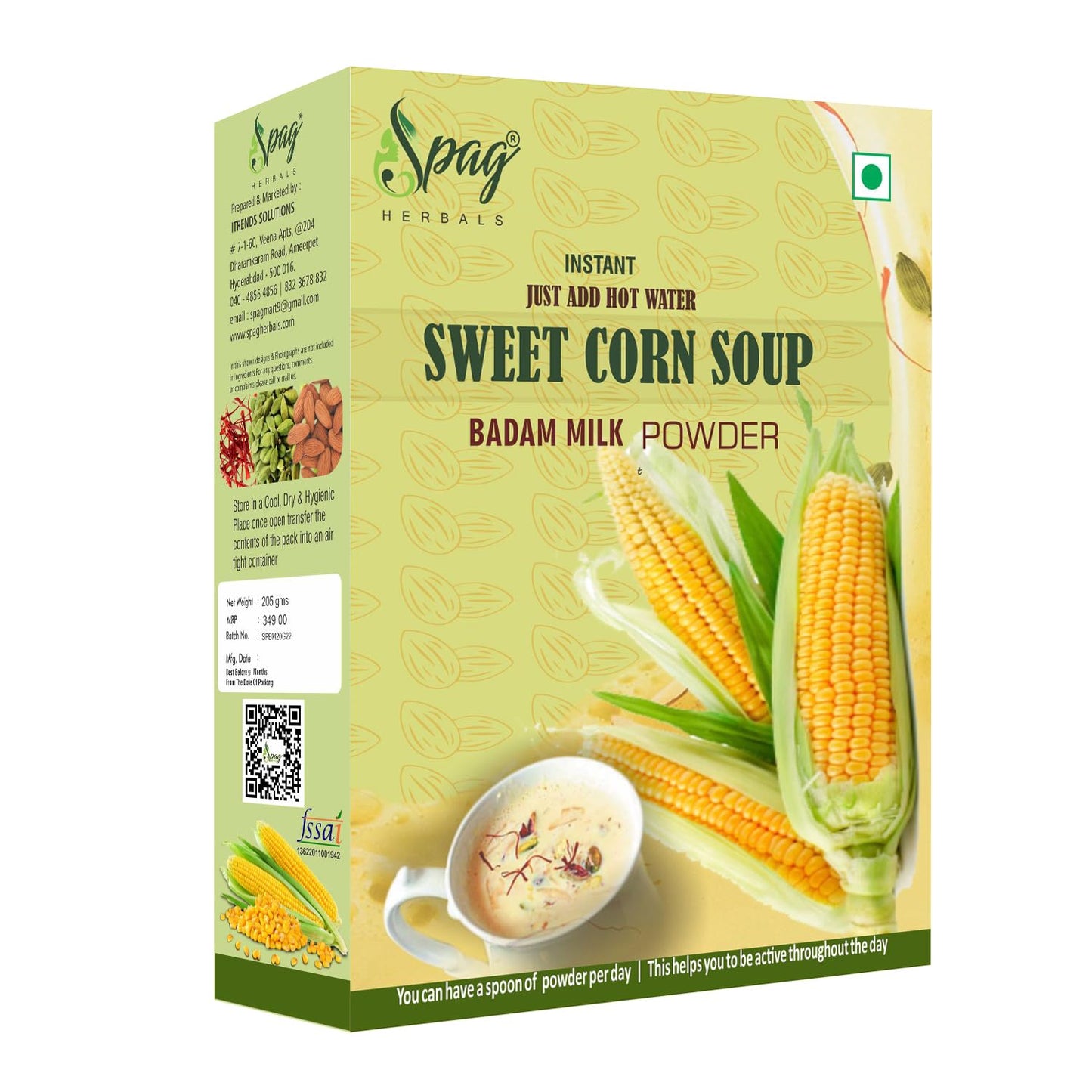 Spag Herbals Sweet Corn Instant badam milk Rich protein powder 400G (JUST ADD HOT WATER)