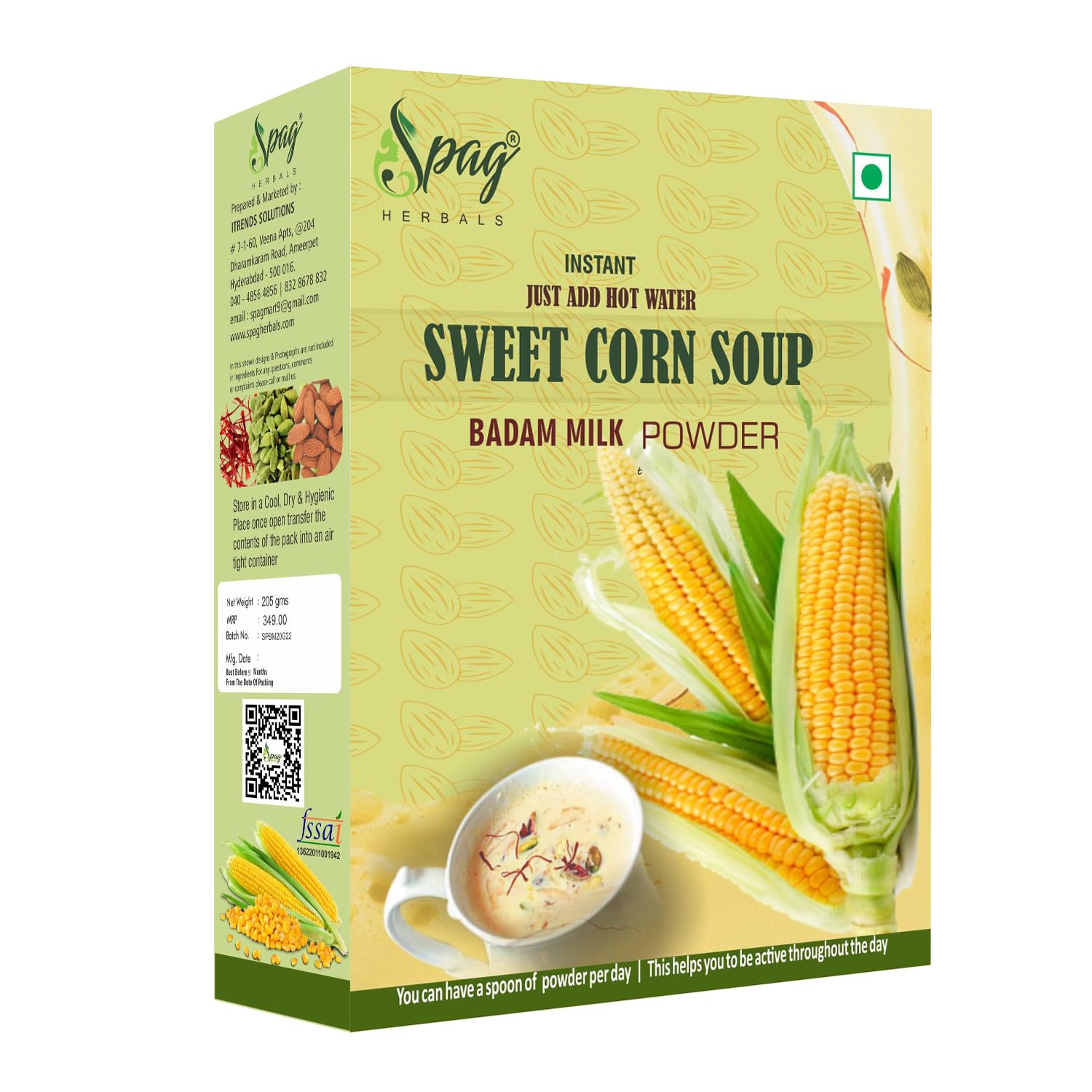 Spag Herbals Sweet Corn Instant badam milk Rich protein powder 400G (JUST ADD HOT WATER)