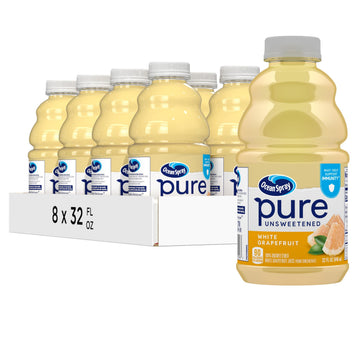 Ocean Spray Pure Unsweetened White Grapefruit Juice, 32 Fl Oz Bottle, Pack of 8