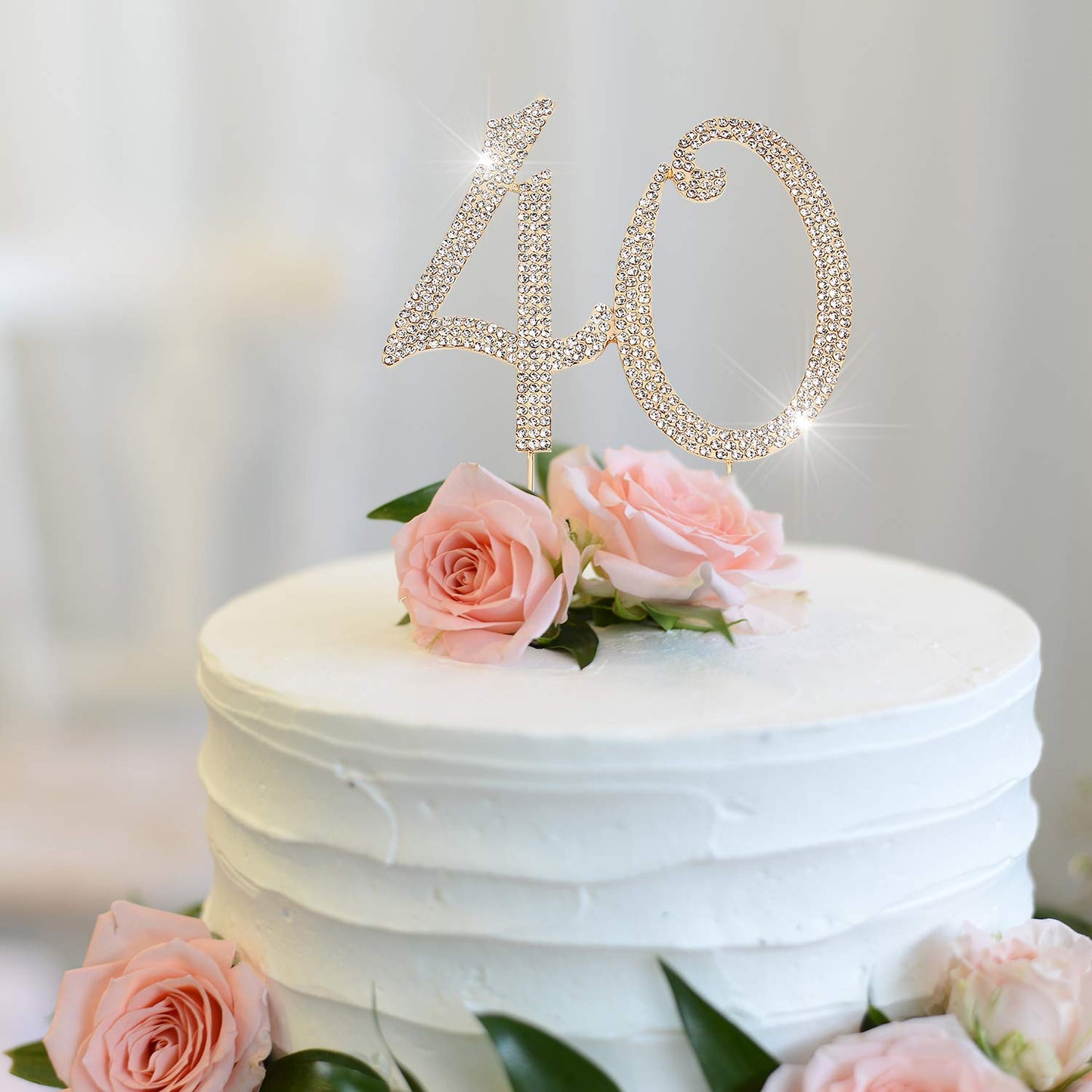 Hatcher Lee Bling Crystal 40th Birthday Cake Topper - Rhinestone Metal Decoration, Gold
