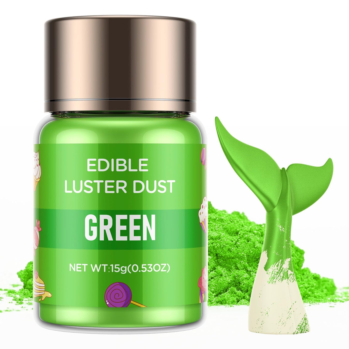 Cherrysea Luster Dust Edible Shimmer Powder - 15g Bottle, Food Grade, 4-Green for Cake, Cookie Decorations, and Drinks