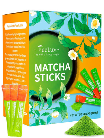 TeeLux Matcha Green Tea Powder, Premium First Harvest Culinary Grade Matcha Single Serve Packets, Unsweetened Matcha Powder Trav