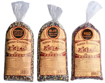 Amish Country Popcorn | 3-1 lb Bags | Purple, Red and Blue Popcorn Kernels | Old Fashioned, Non-GMO and Gluten Free (3-1 lb Bags