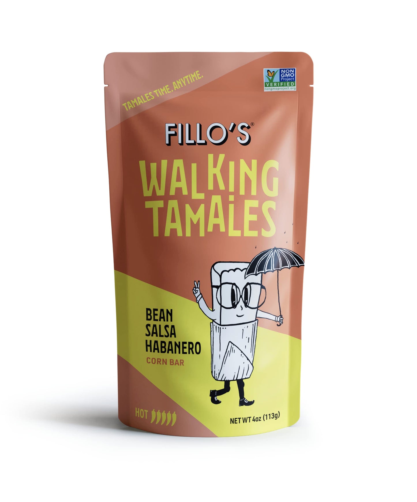 Fillos Walking Tamales, Bean Salsa Habanero, Pk of 7, Ready-to-Eat, Delicious, Gluten-Free, Preservative-Free, No Added Sugar,