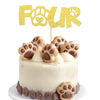 1 PCS Four Cake Topper Gold Glitter 4 Years Old Birthday Dog Paw Cake Pick for Puppy Dog Let's Pawty Theme Kids Boys Girls 4th B
