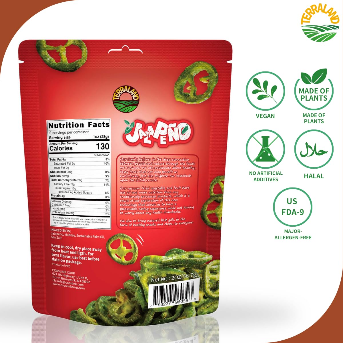 Terraland Jalapeo Crispy Chips -Sea Salt, Crispy & Crunch, Vegan, Idea For Snacking Or Pairing With Sandwiches And Dips 2Oz Bag