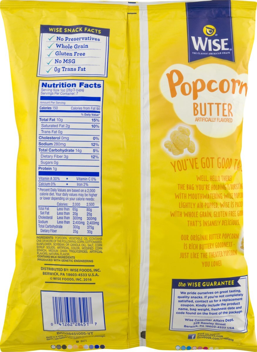 Wise Foods Air Popped Butter Popcorn 6 oz. Bag (3 Bags)