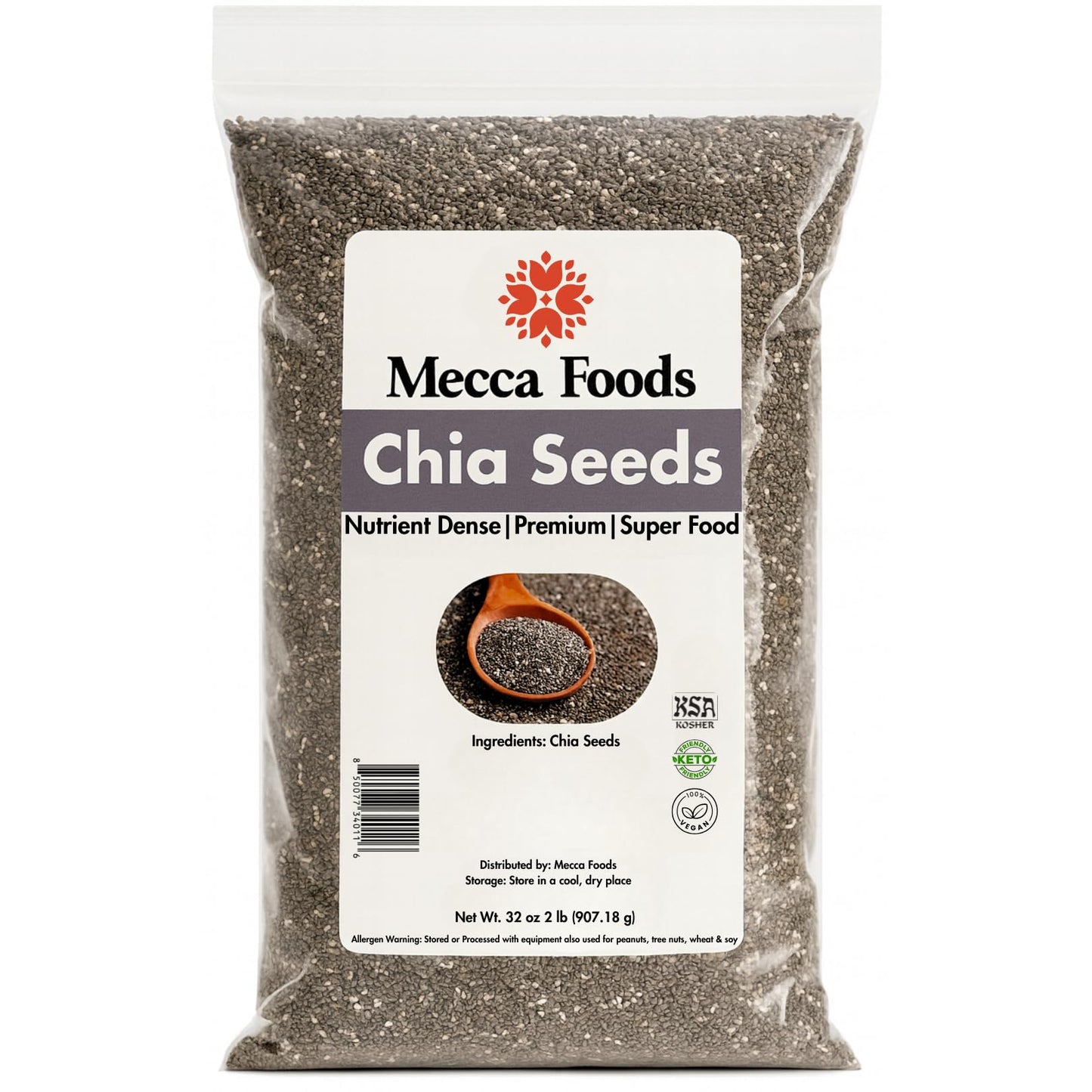 Chia Seeds 2 Lb (32Oz) - Top-Grade Raw Whole Black Chia In Resealable Bag - Non-Gmo  Gluten-Free  Keto & Vegan Superfood - High Fiber  Omega-3  Protein By Mecca Foods