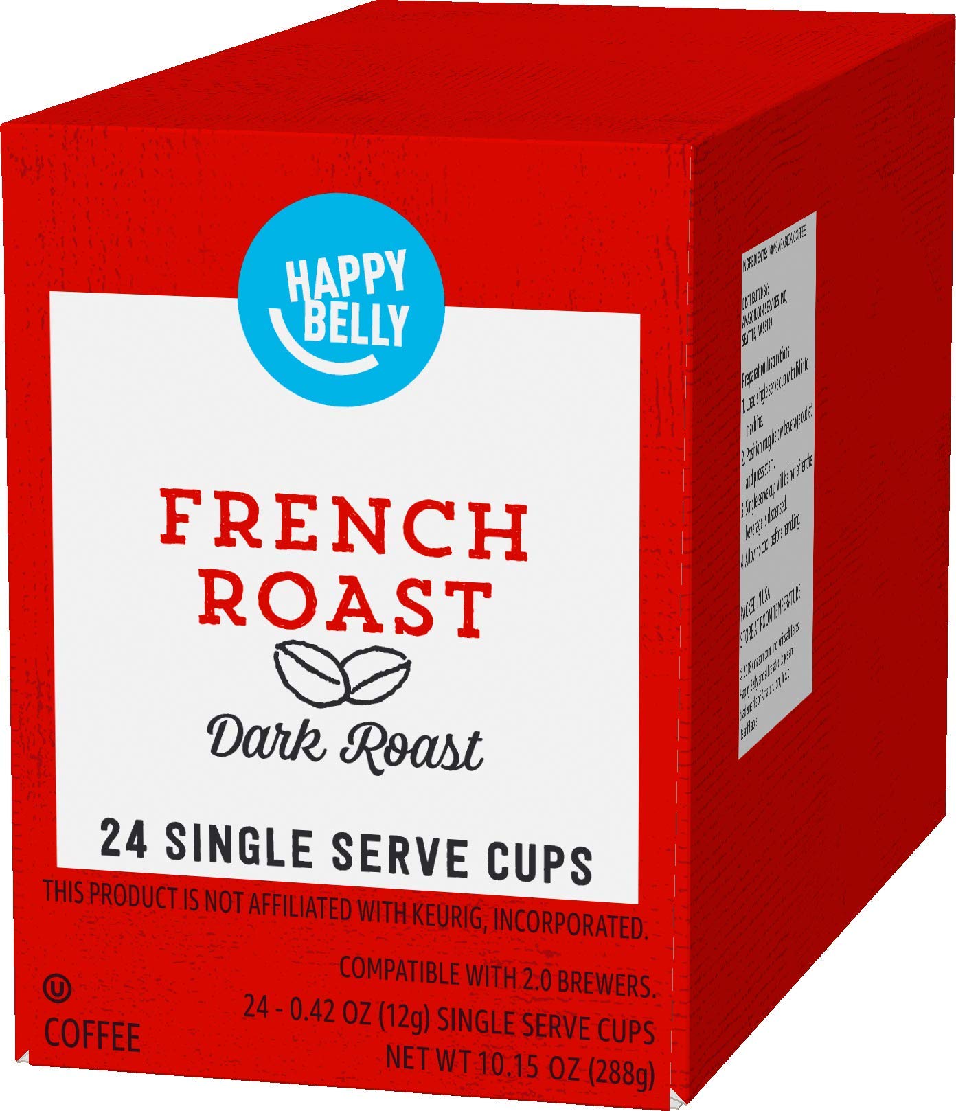 Happy Belly Dark Roast Coffee Pods, French Roast, Compatible with Keurig 2.0, 24 Count