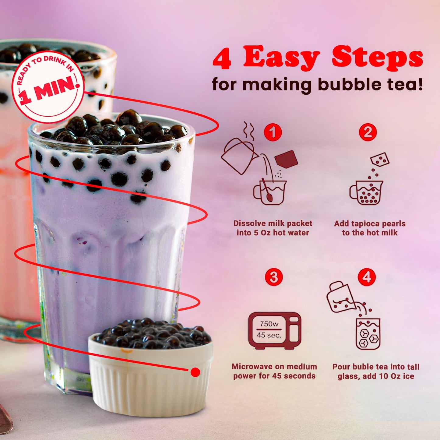 Pocas Bubble Tea Kit, Brown Sugar - Instant Milk Tea Powder with Authentic Tapioca Pearls for Instant Bubble Tea, 5 Kits
