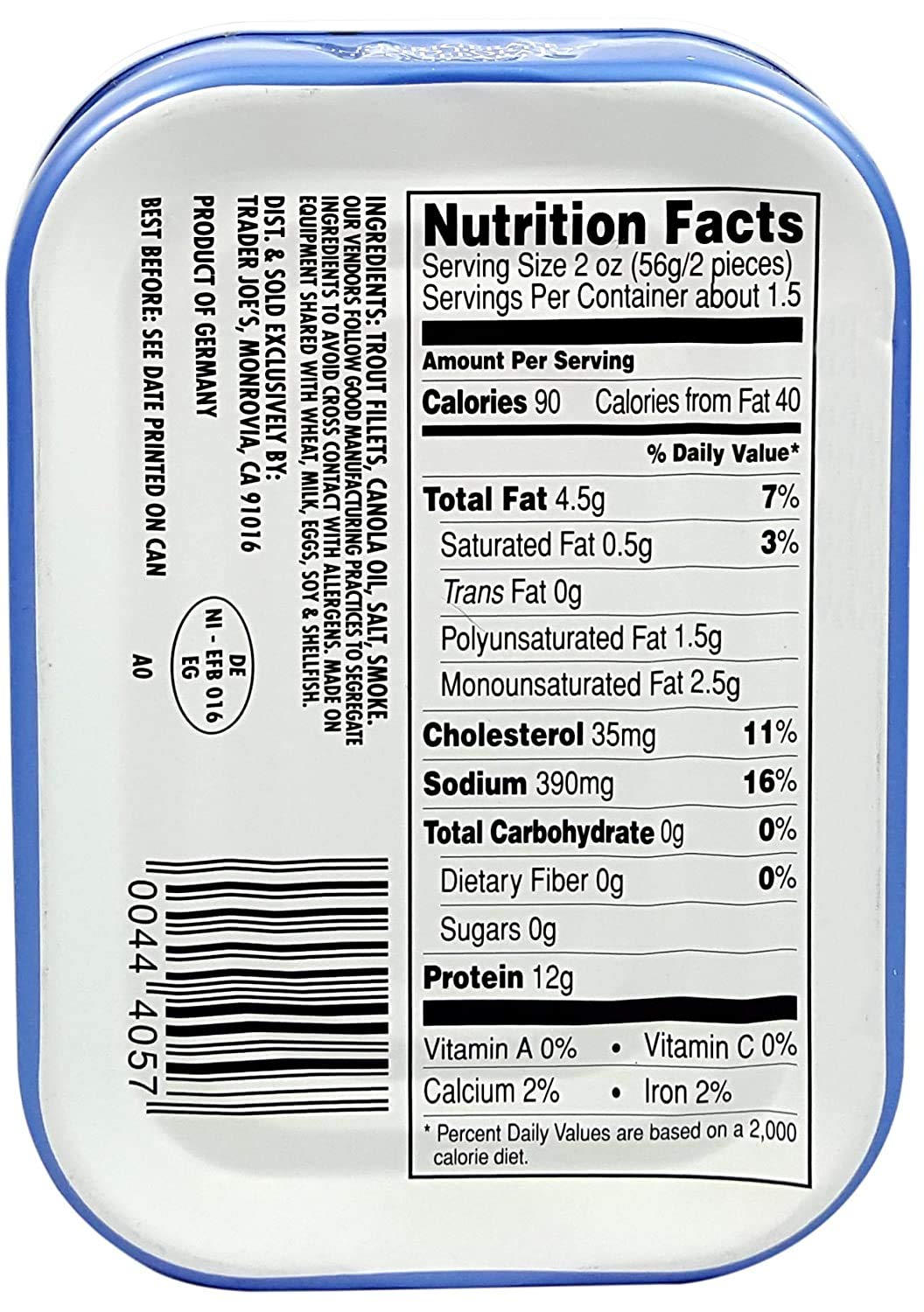 Trader Joes Smoked Trout Fillets in Oil, Skinless, 3.9 oz Tin, 6 Pack