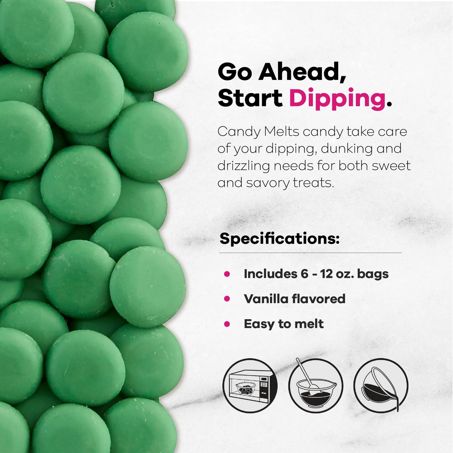 Wilton Melting Chocolate Dark Green Candy Melts for Cake Pops Candy Making Chips Vanilla Flavored 12oz., Pack of 6, Packaging Ma