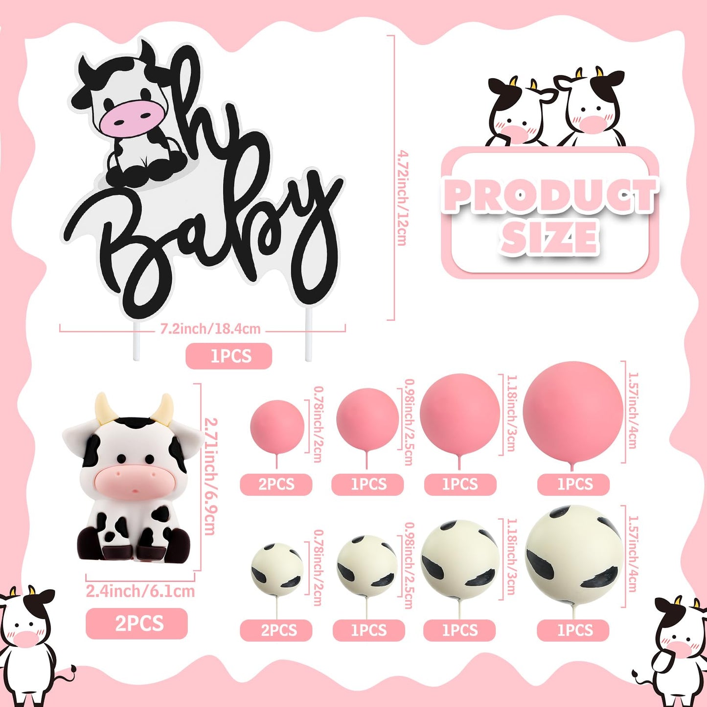 Pinkunn 13 Pcs Cow Baby Cake Topper Farm Cake Decor Cow Cake Decorations With Cow Miniature Figurines Animal Birthday Party For