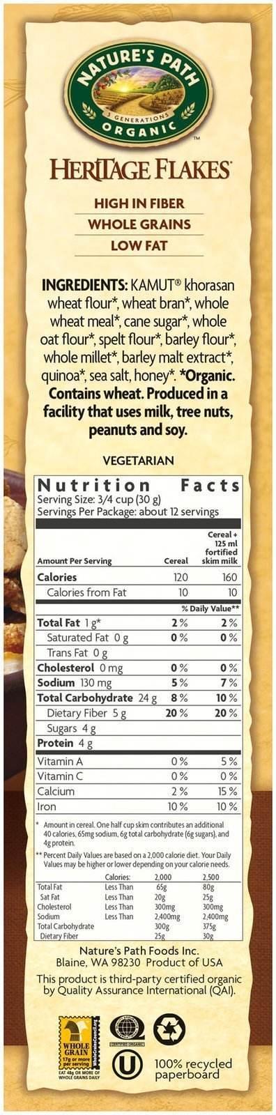 Nature 'S Path Organic - Cereal Heritage Flakes Whole Grains High Fiber - 13.25 Oz.