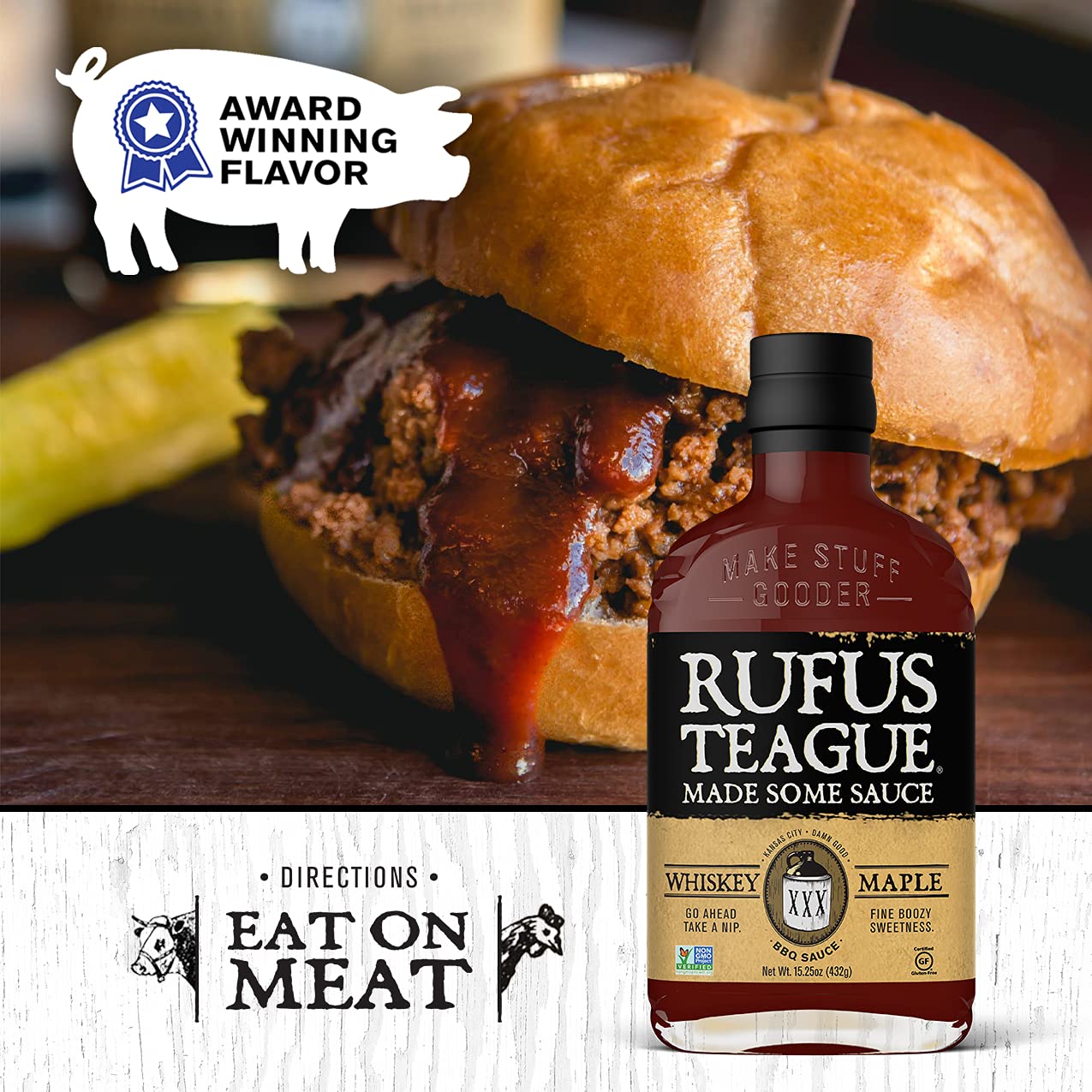 Rufus Teague BBQ Sauce, spirit-inspired flavor Maple Flavor, Gluten-Free, Non-GMO, 6 Pack, 15.25 oz Each