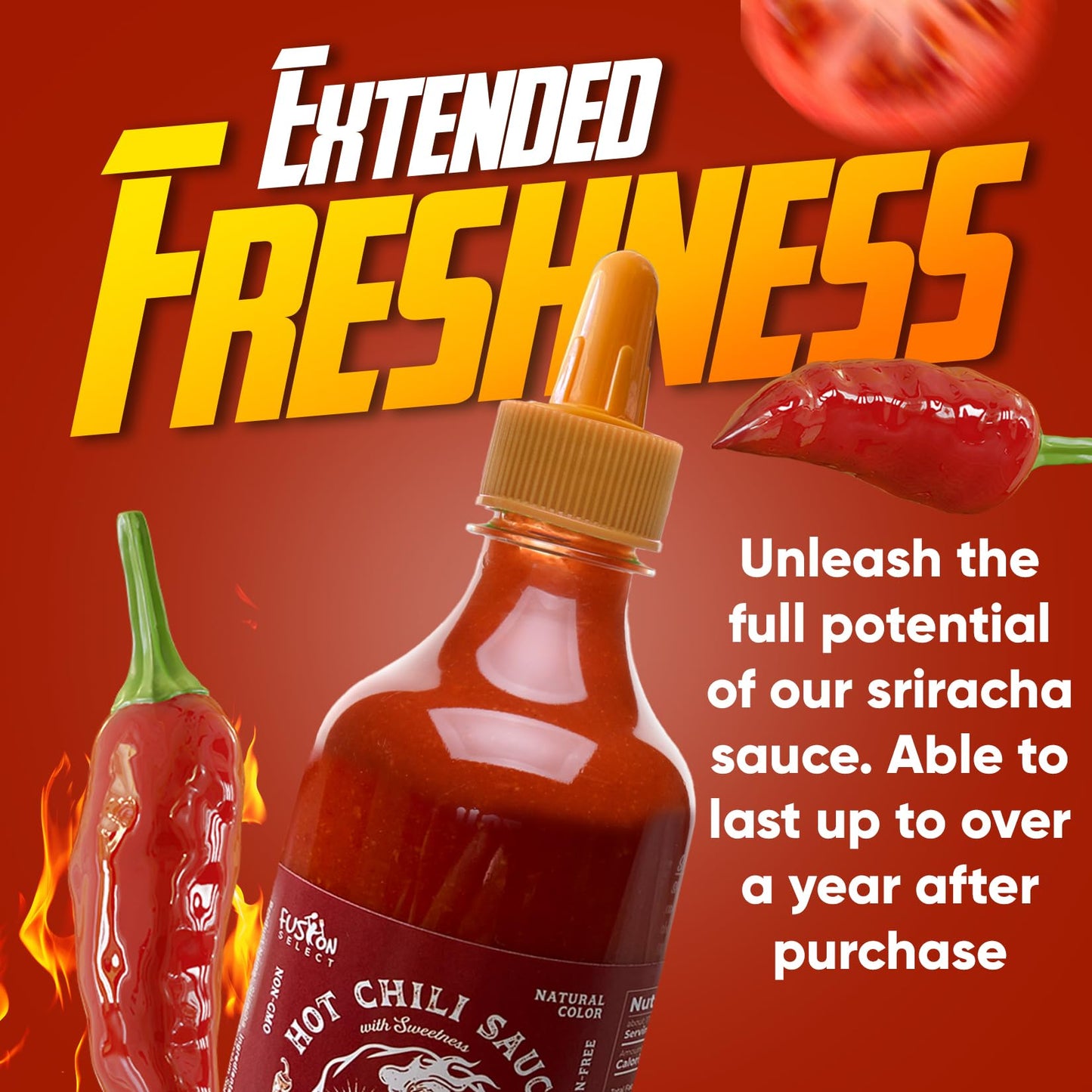Fusion Select 10 Oz Sriracha Hot Sauce - Gourmet Spicy & Sweet Chili Sauce Seasoning for Cooking, Pizza, Stir Fry, Chicken, Meat