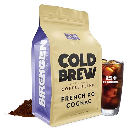 1 Lb French Xo Cognac Flavored Cold Brew Coffee Blend, Coarse Ground Colombian - Birch Glen Roasters - 16 Oz Resealable Bag Main