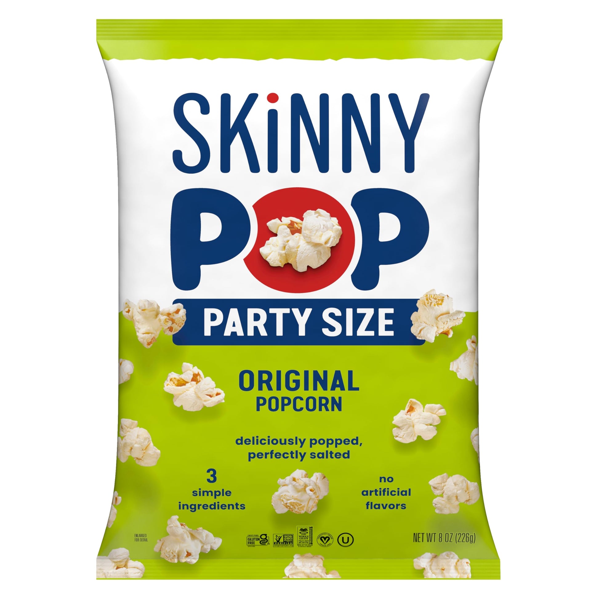 SkinnyPop Popcorn, Original, Whole Grain, Dairy-Free Snack, 8oz Family Size Bag