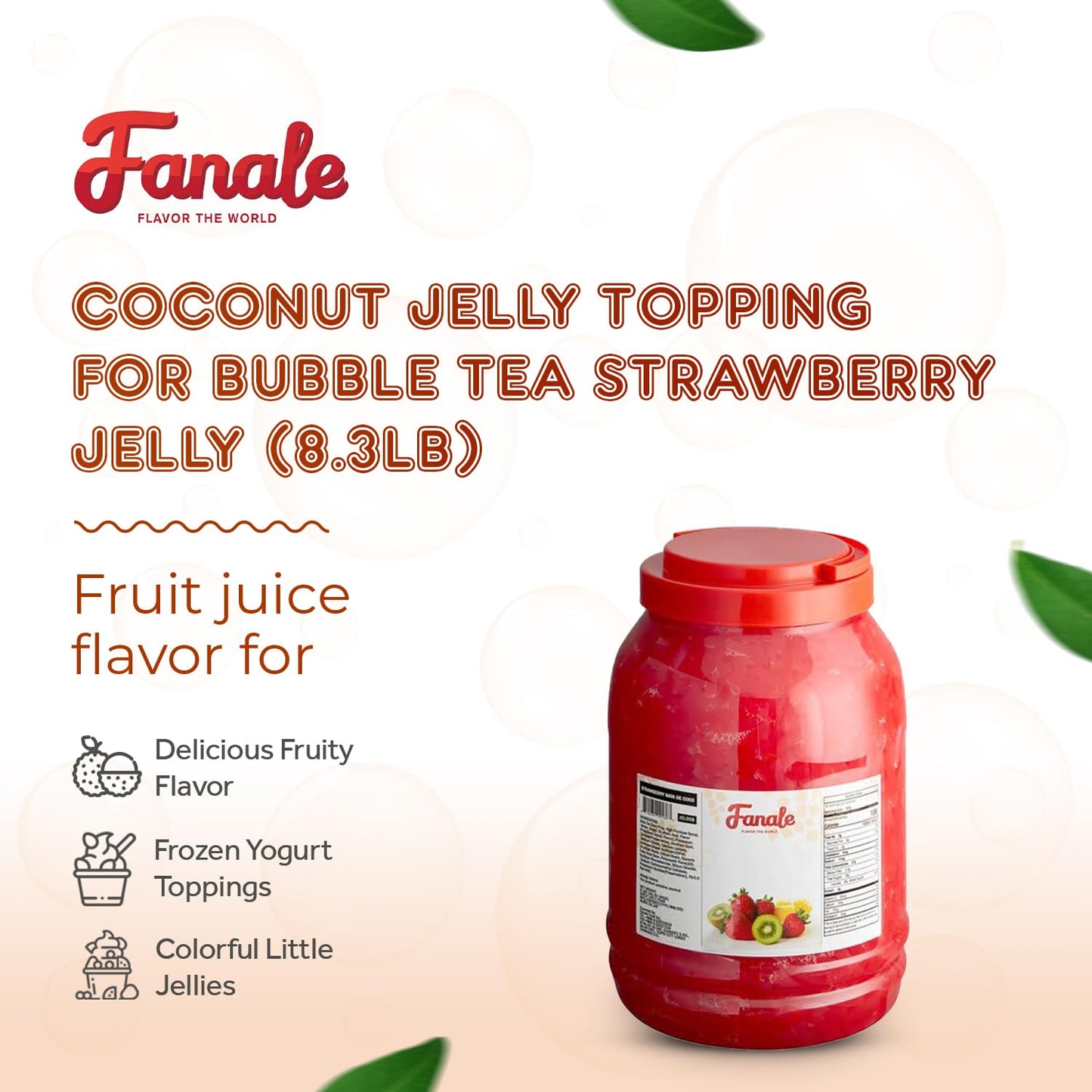 New Fanale Coconut Jelly Topping Nata De Coco For Boba Tea | Ice Cream | Yogurt | Smoothie | Milk Tea | Desserts (Strawberry, 8.