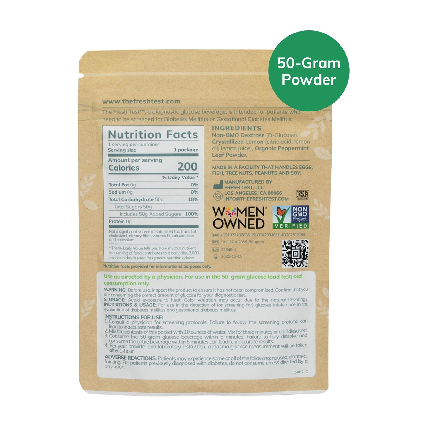 The Fresh Test, 50-Gram Powder Drink Mix | Additive-Free, Non-Gmo, Organic Ingredients | Mint Lemonade