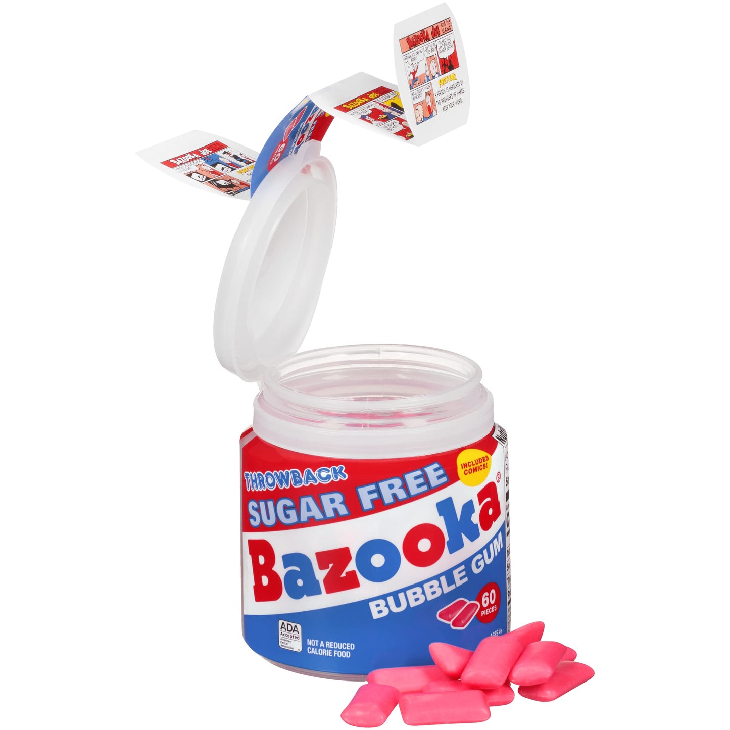 Bazooka Sugar Free Bubble Gum - 60 Count To Go Cup (Pack Of 6) Pink Chewing Gum In Original Sugarless Flavor - Fun Old Fashioned