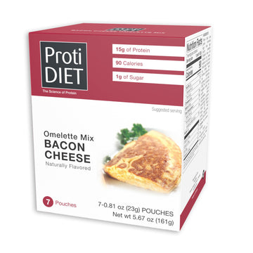 ProtiDIET Bacon Cheese Omelette Mix - Low-Sugar, No Trans Fat, High Protein Snack for 7 Adults - Nutritious Meal Replacement - Q