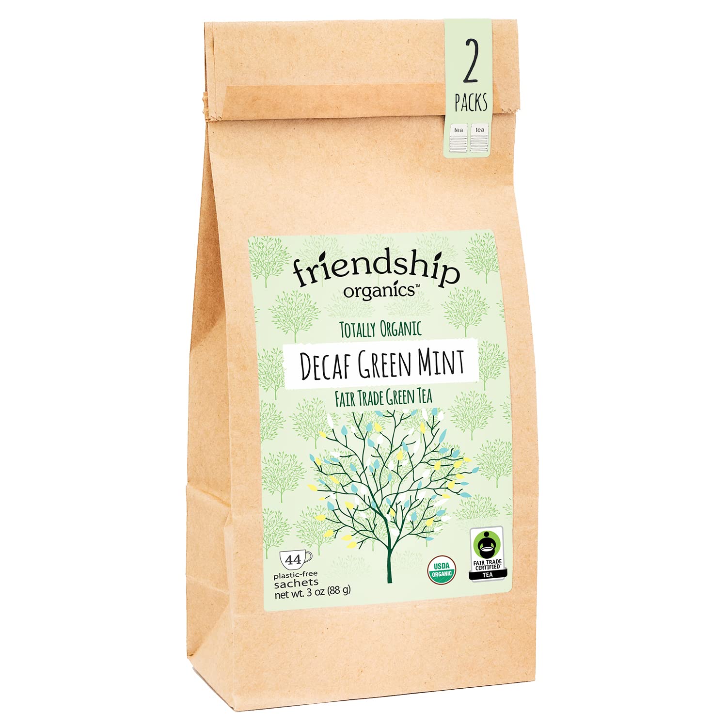 Friendship Organics Decaf Green Mint Tea Bags  Organic And Fair Trade 44 Count