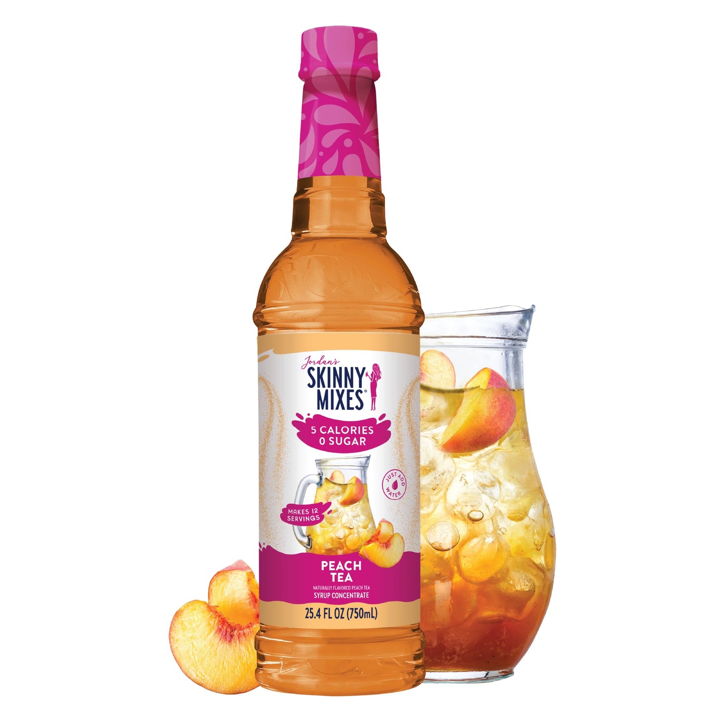 Jordans Skinny Mixes Sugar Free Syrup  Peach Tea Flavor  Fruit Flavored Water Enhancer  Drink Mix for Iced Tea  Lemonade  Drinks  Low Calorie Water Flavoring  Dairy & Gluten Free  Kosher  25.4 Fl Oz