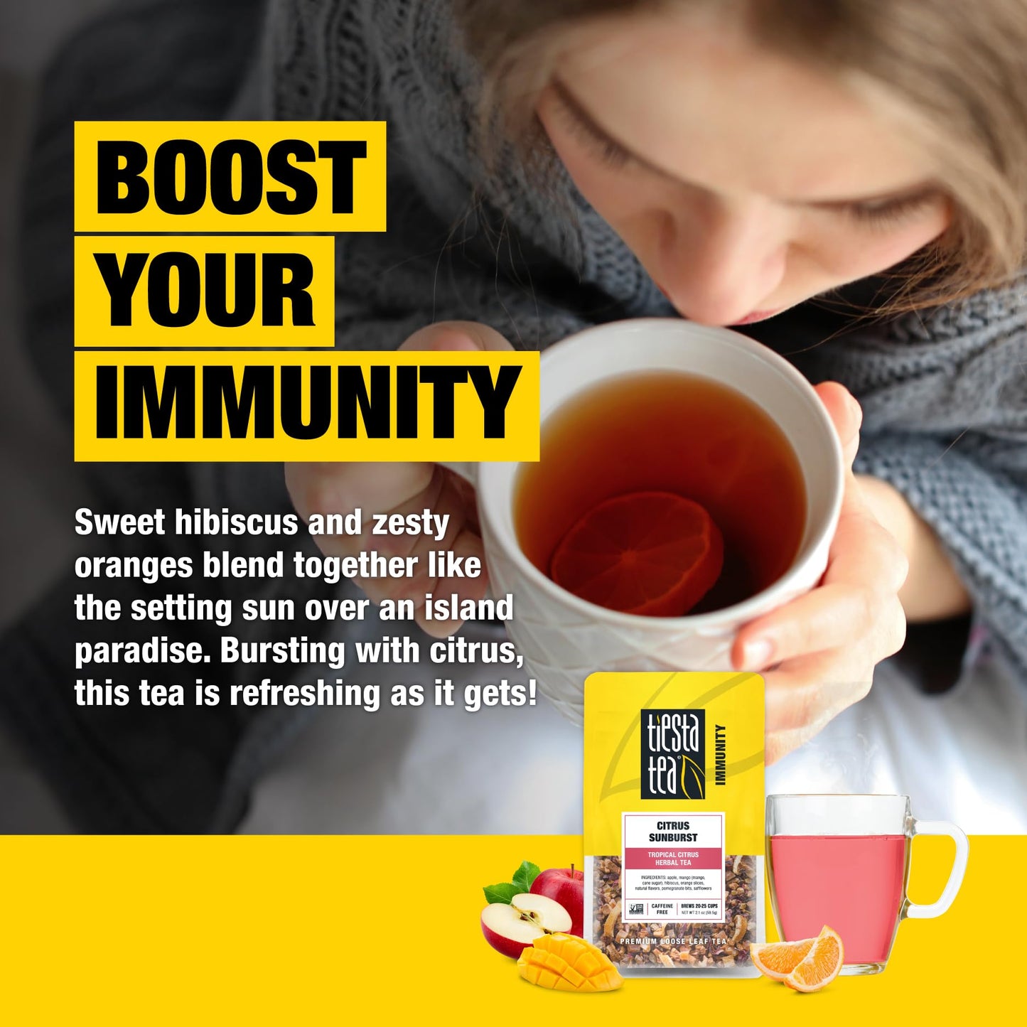 Tiesta Tea Loose Leaf Herbal Tea - Citrus Sunburst, Non-Caffeinated, 2.1 Ounce Pouch, 25 Cups