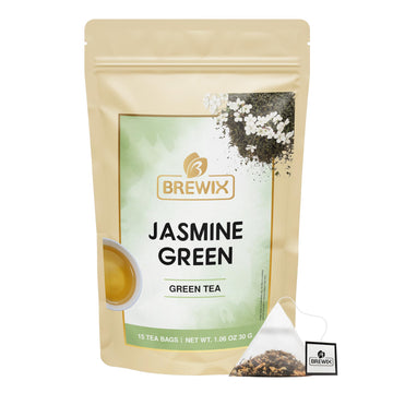 BREWIX, Jasmine Green Tea (15 Pyramid Tea Bags) | Jasmine Tea Bags, Floral Aroma & Taste | High Grown Green Tea from Darjeeling 