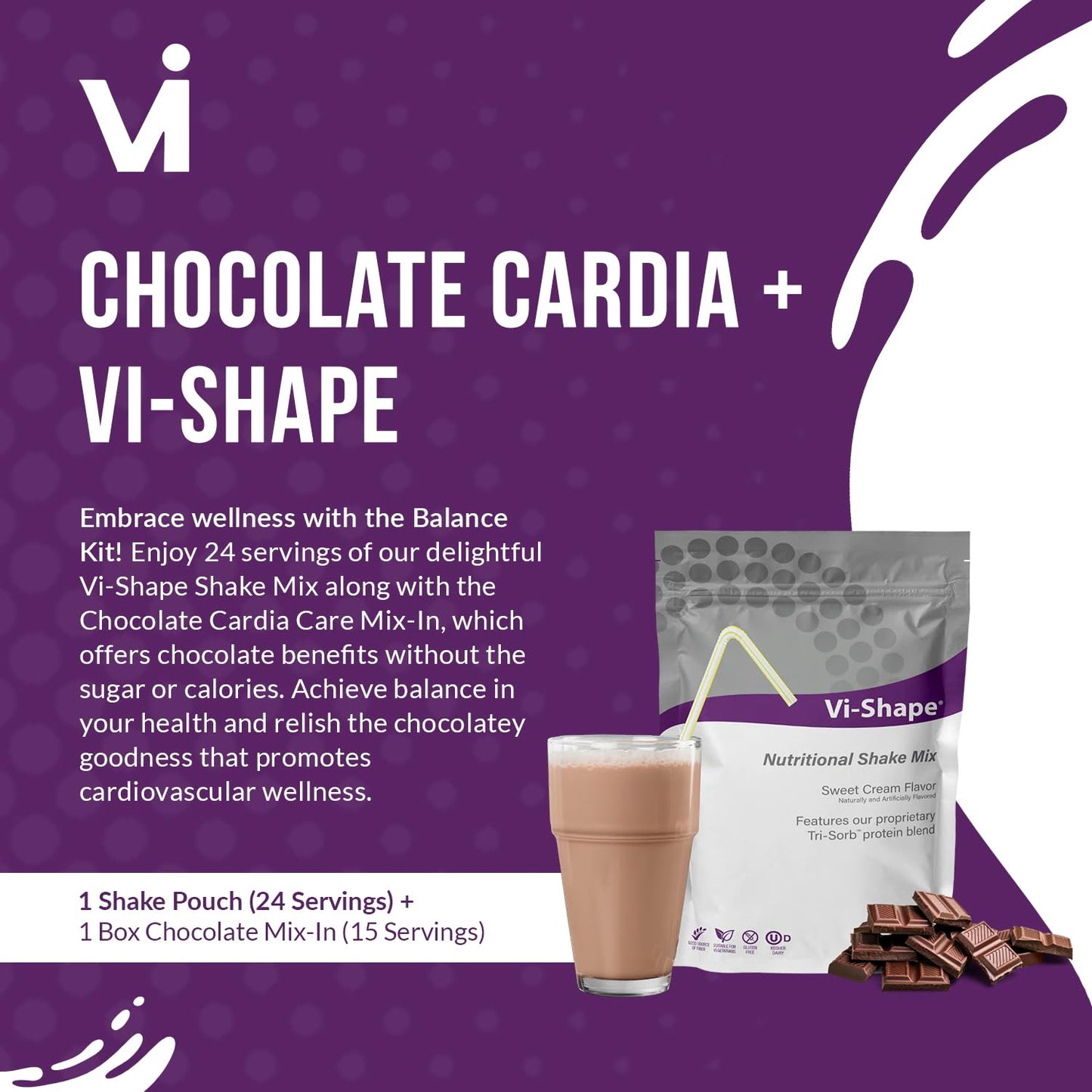 Chocolate Cardia + Vi-Shape - 1 Shake Pouch (24 Servings) + 1 Box Chocolate Mix-In (15 Servings) Delicious Chocolate Goodness  Formerly Known as Visalus