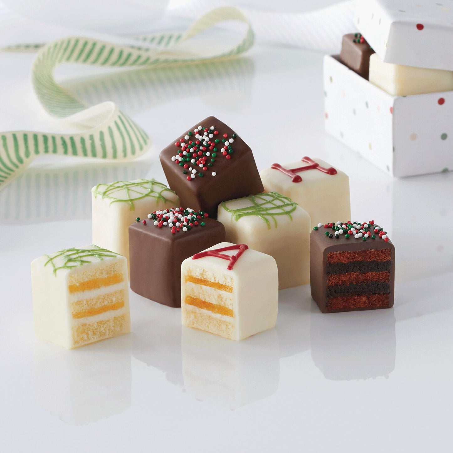The Swiss Colony Bah Humbug Petits Fours Cakes - Gourmet Cake Assortment with Chocolate, Vanilla, and Layer Cakes - Holiday Dess