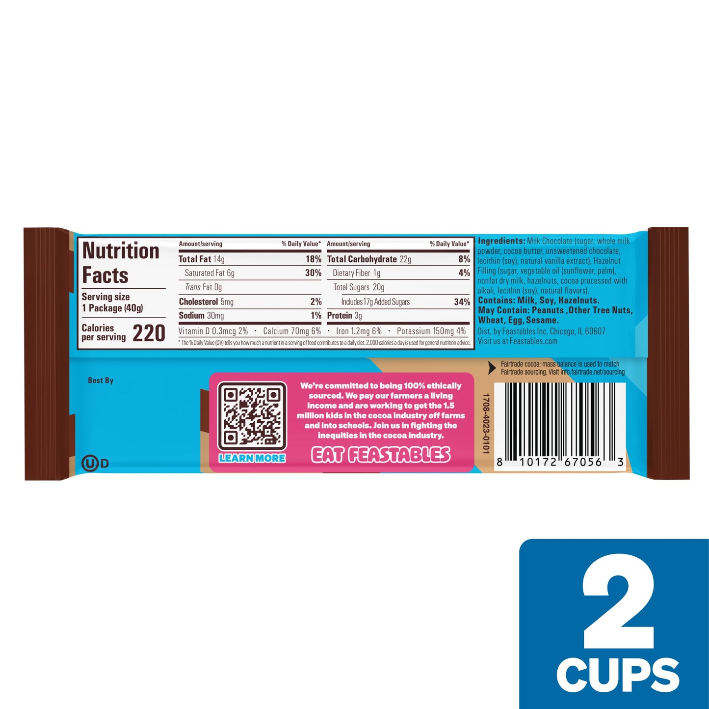 Feastables MrBeast Hazelnut Cups  Milk Chocolate & Creamy Hazelnut Filling  Cups for mature-themeds & Kids  Chocolate Candy for Snacks  Gifts  or Dessert  Made With Fairtrade Cocoa  2 Pack  24 Count