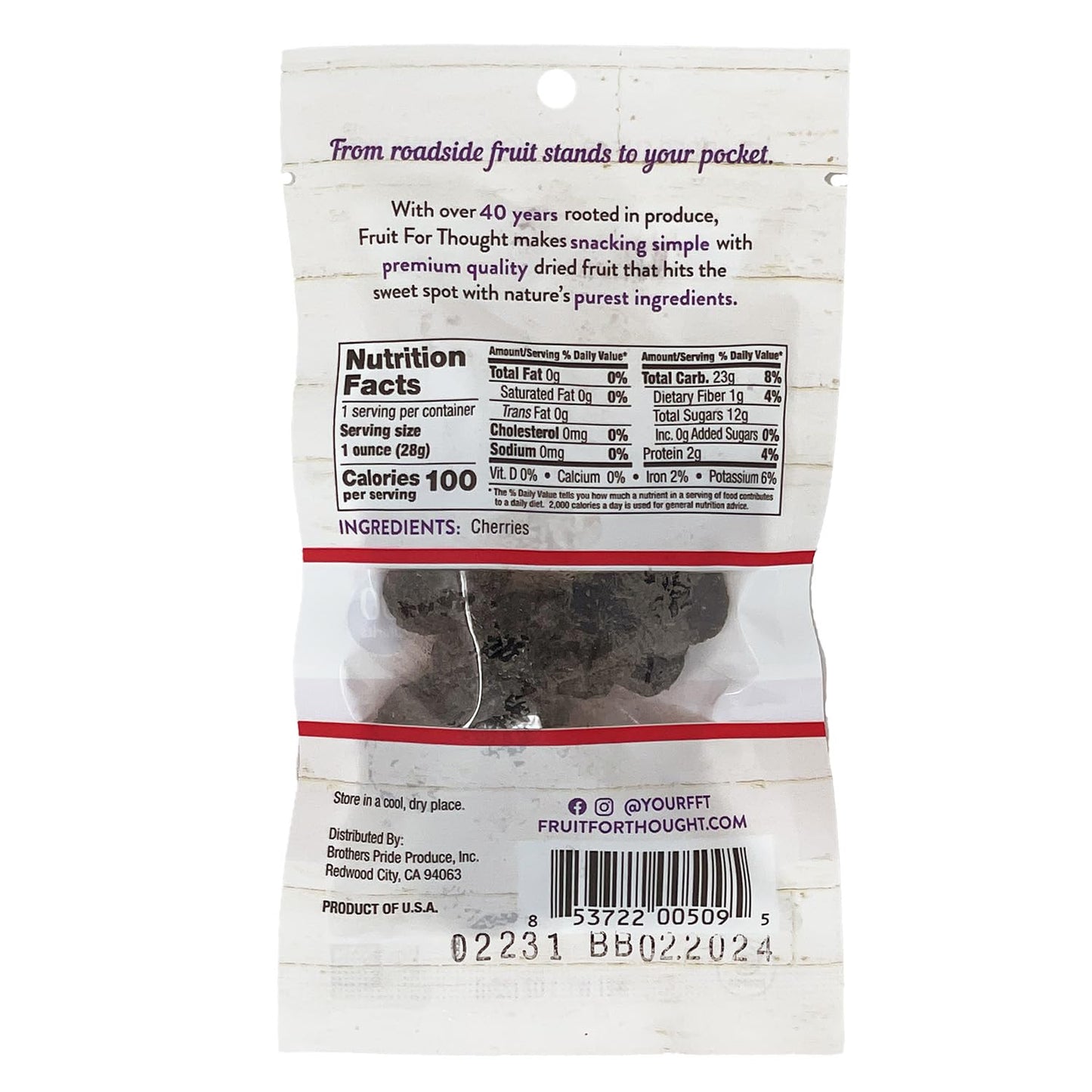 Fruit For Thought Dried Cherries - 1 Ounce (Pack of 48)