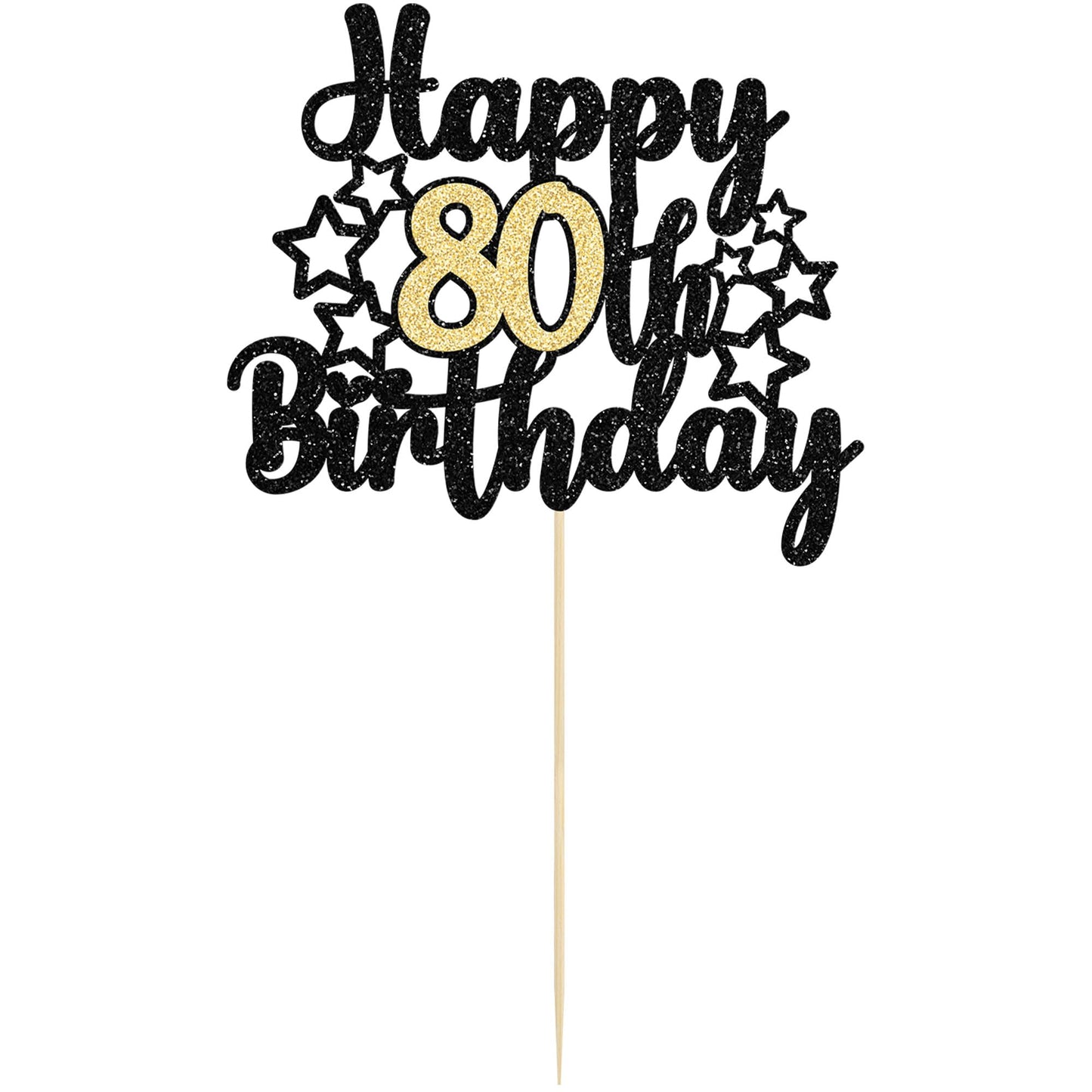Gyufise Happy 80Th Birthday Cake Topper, 1Pc, 80 & Fabulous, Black And Gold Glitter, Topper For Anniversary And Birthday Party D