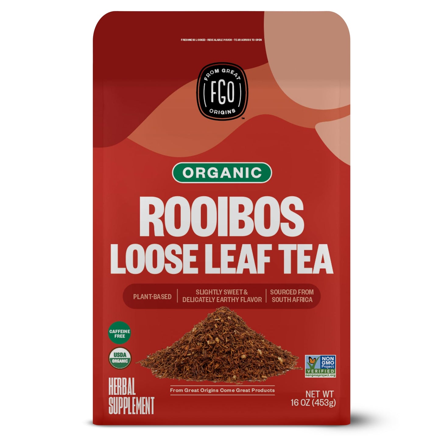 Fgo Organic Rooibos Loose Leaf Tea, Resealable Kraft Bag, 16Oz, Packaging May Vary (Pack Of 1)