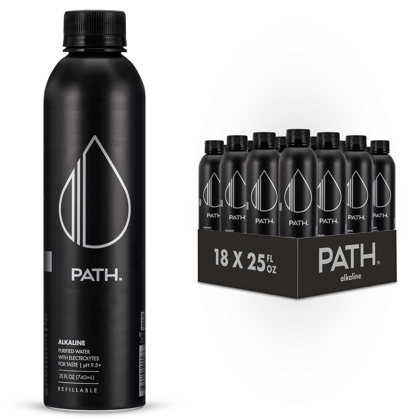 PATHWATER Alkaline Bottled Water with Electrolytes - BPA-Free, Reusable - 20.3 Fl Oz (Pack of 18)